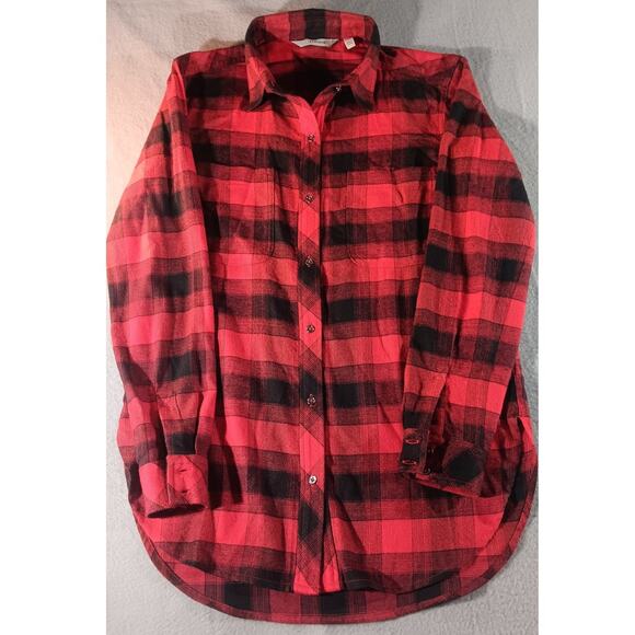 Athleta Red Black Buffalo Plaid Flannel Shirt Women’s xs Button Down Casual - Picture 1 of 6